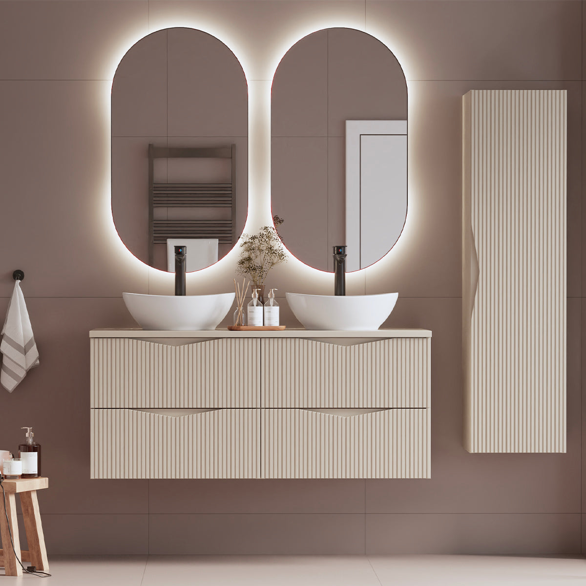 Ensemble meuble double vasque 120cm et colonne Tao Cachemire