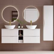 Ensemble meuble double vasque 140cm 2 niches et colonne Tao Blanc
