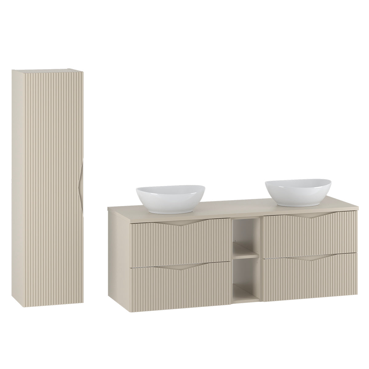 Ensemble meuble double vasque 140cm 2 niches et colonne Tao Cachemire - vue 2
