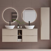 Ensemble meuble double vasque 140cm 2 niches et colonne Tao Cachemire