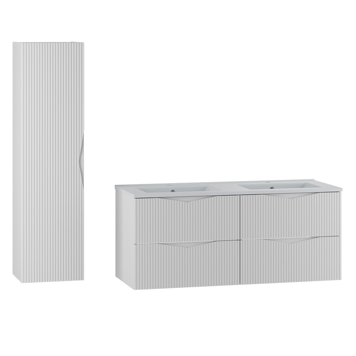 Ensemble meuble double vasque encastrée 120cm et colonne Tao Blanc - vue 2