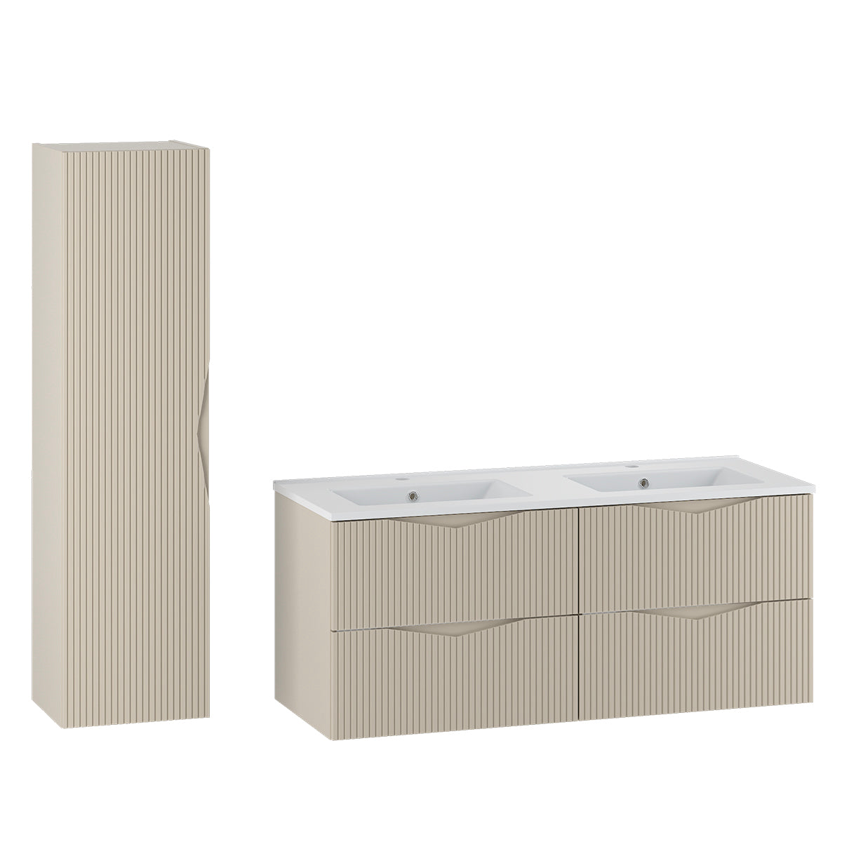 Ensemble meuble double vasque encastrée 120cm et colonne Tao Cachemire - vue 2
