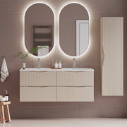 Ensemble meuble double vasque encastrée 120cm et colonne Tao Cachemire