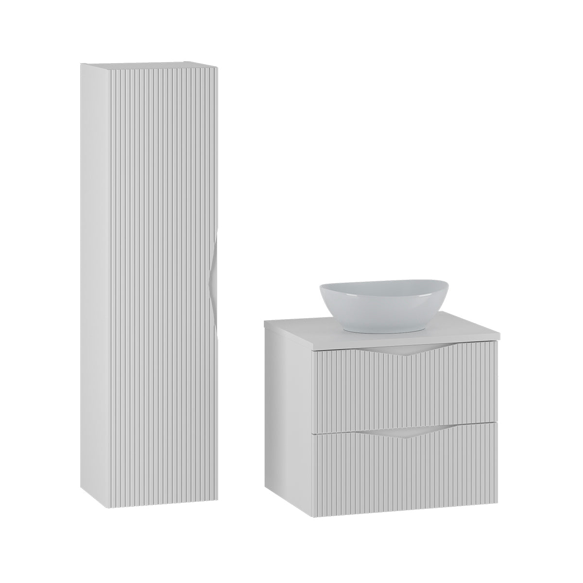 Ensemble meuble simple vasque 60cm et colonne Tao Blanc - vue 2