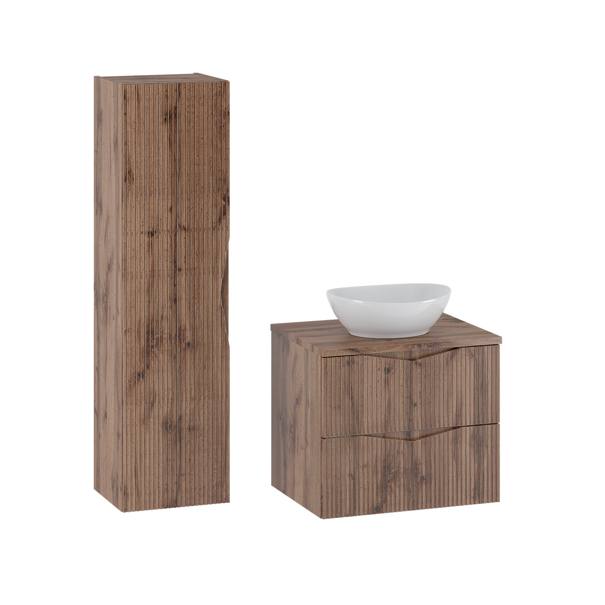 Ensemble meuble simple vasque 60cm et colonne Tao Bois - vue 2