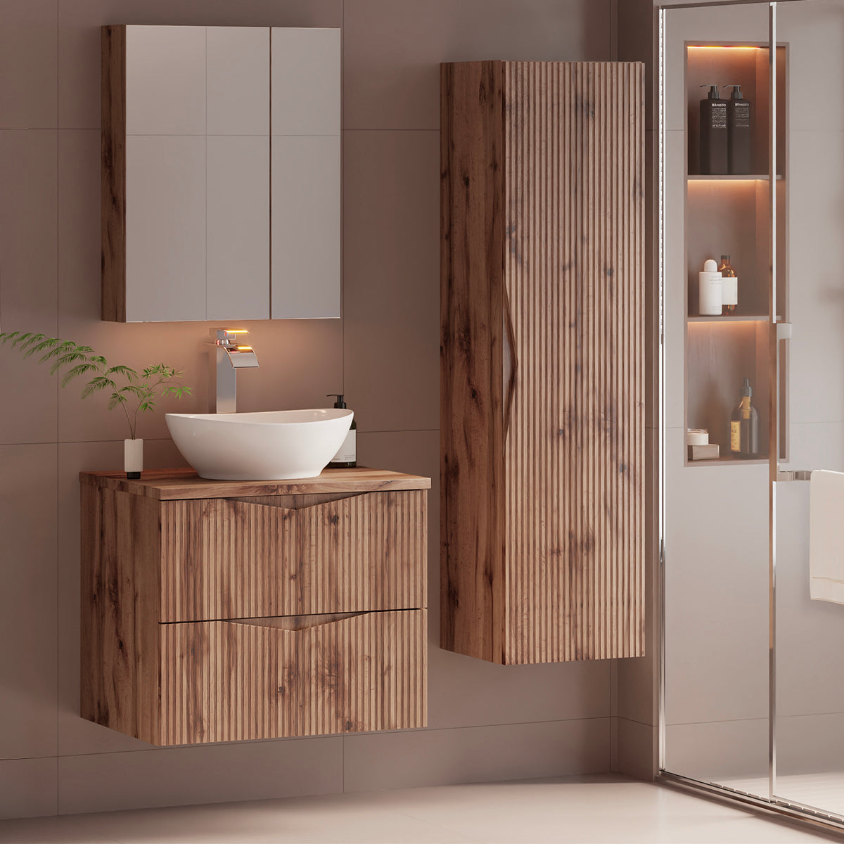 Ensemble meuble simple vasque 60cm et colonne Tao Bois