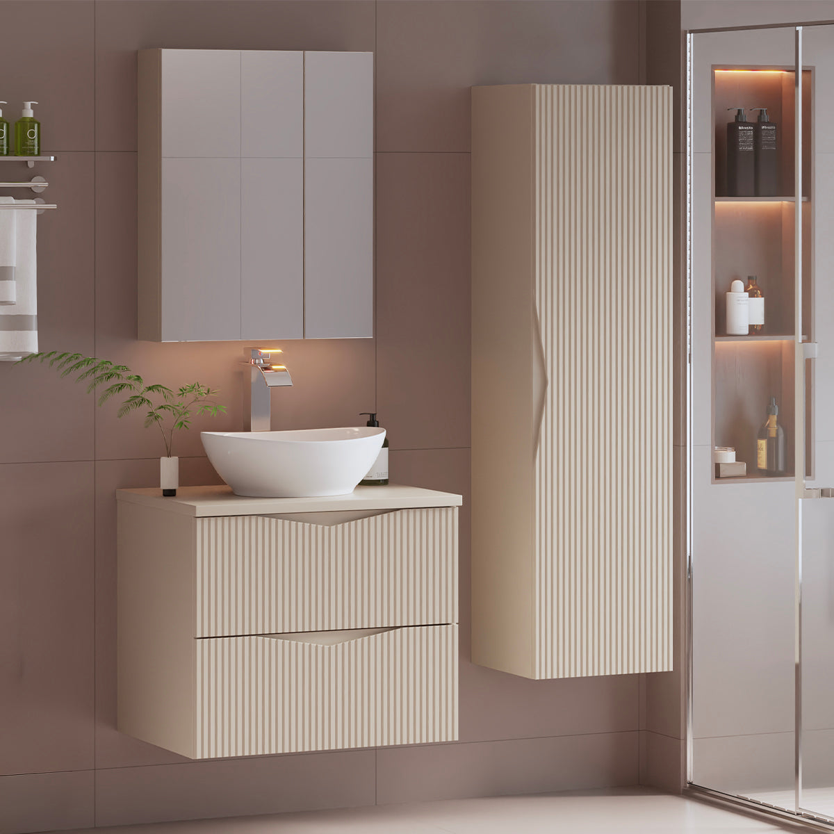 Ensemble meuble simple vasque 60cm et colonne Tao Cachemire