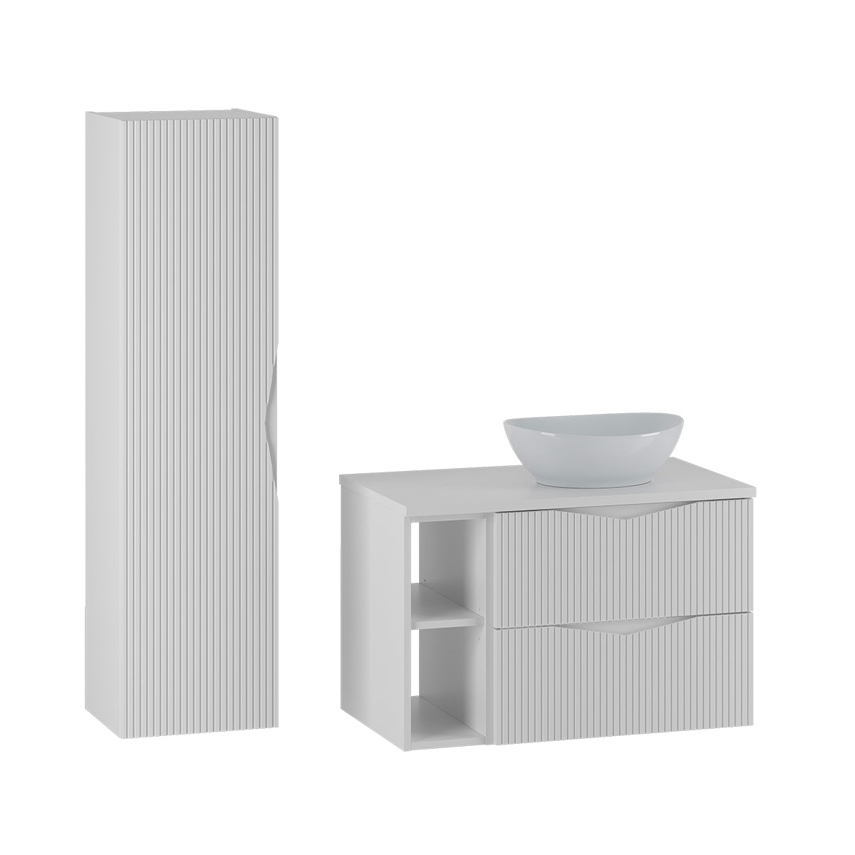 Ensemble meuble simple vasque 80cm 2 niches et colonne Tao Blanc - vue 2