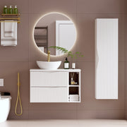 Ensemble meuble simple vasque 80cm 2 niches et colonne Tao Blanc