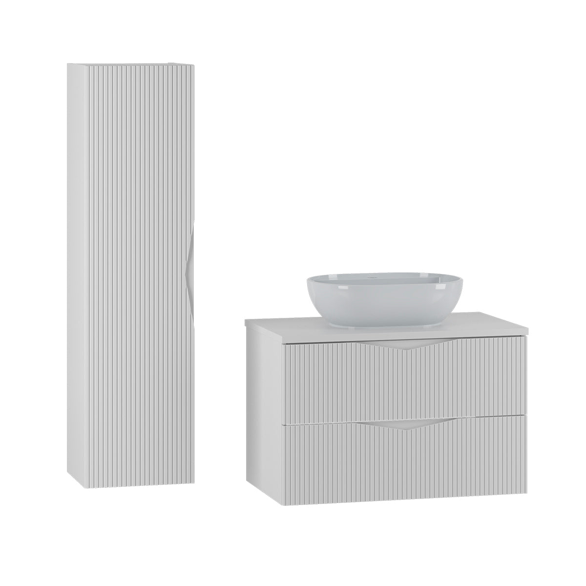 Ensemble meuble simple vasque 80cm et colonne Tao Blanc - vue 2
