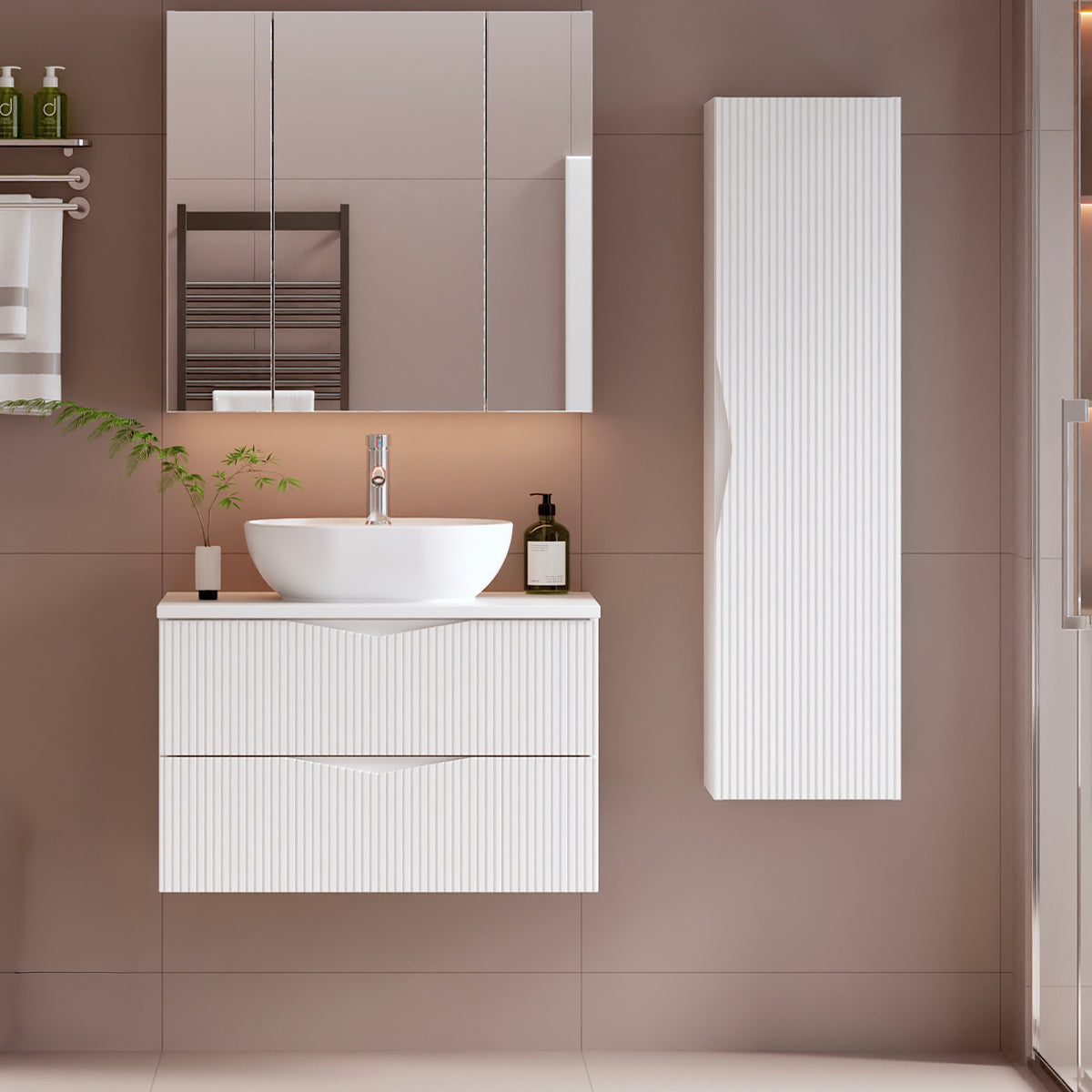 Ensemble meuble simple vasque 80cm et colonne Tao Blanc