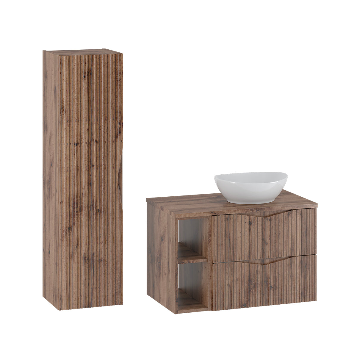 Ensemble meuble simple vasque 80cm 2 niches et colonne Tao Bois - vue 2