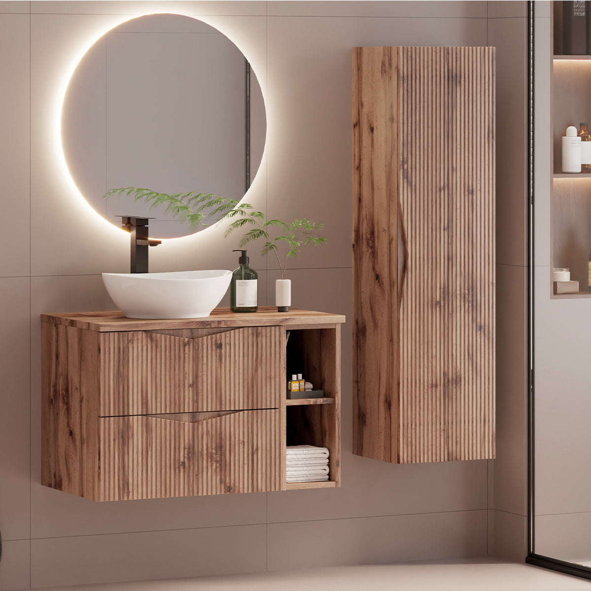 Ensemble meuble simple vasque 80cm 2 niches et colonne Tao Bois