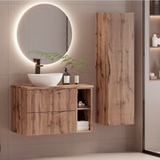 Ensemble meuble simple vasque 80cm 2 niches et colonne Tao Bois