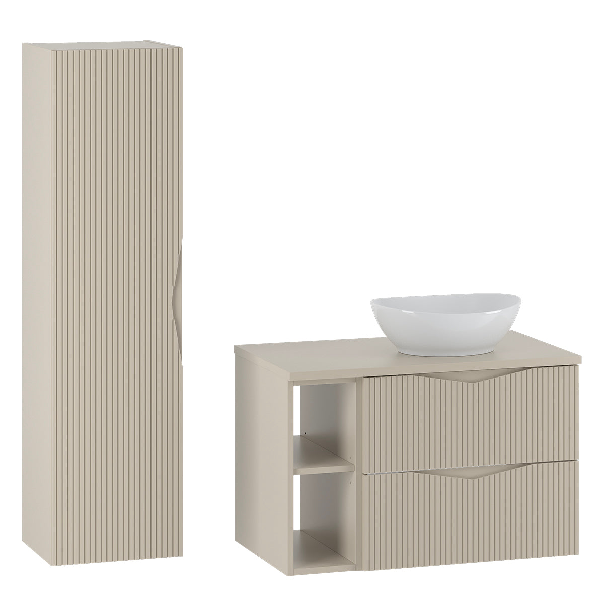 Ensemble meuble simple vasque 80cm 2 niches et colonne Tao Cachemire - vue 2