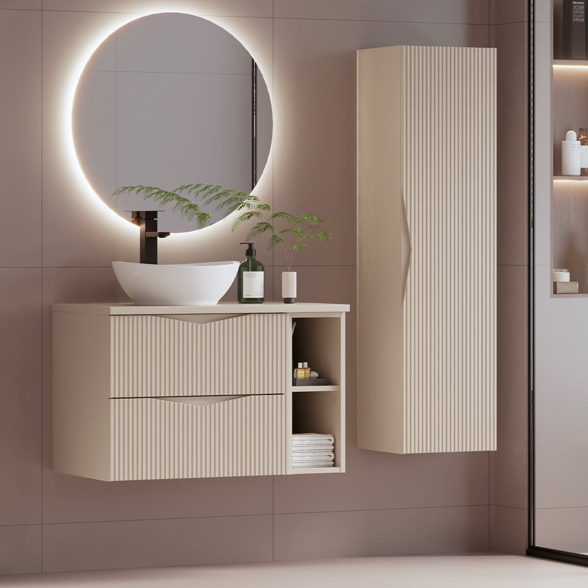Ensemble meuble simple vasque 80cm 2 niches et colonne Tao Cachemire