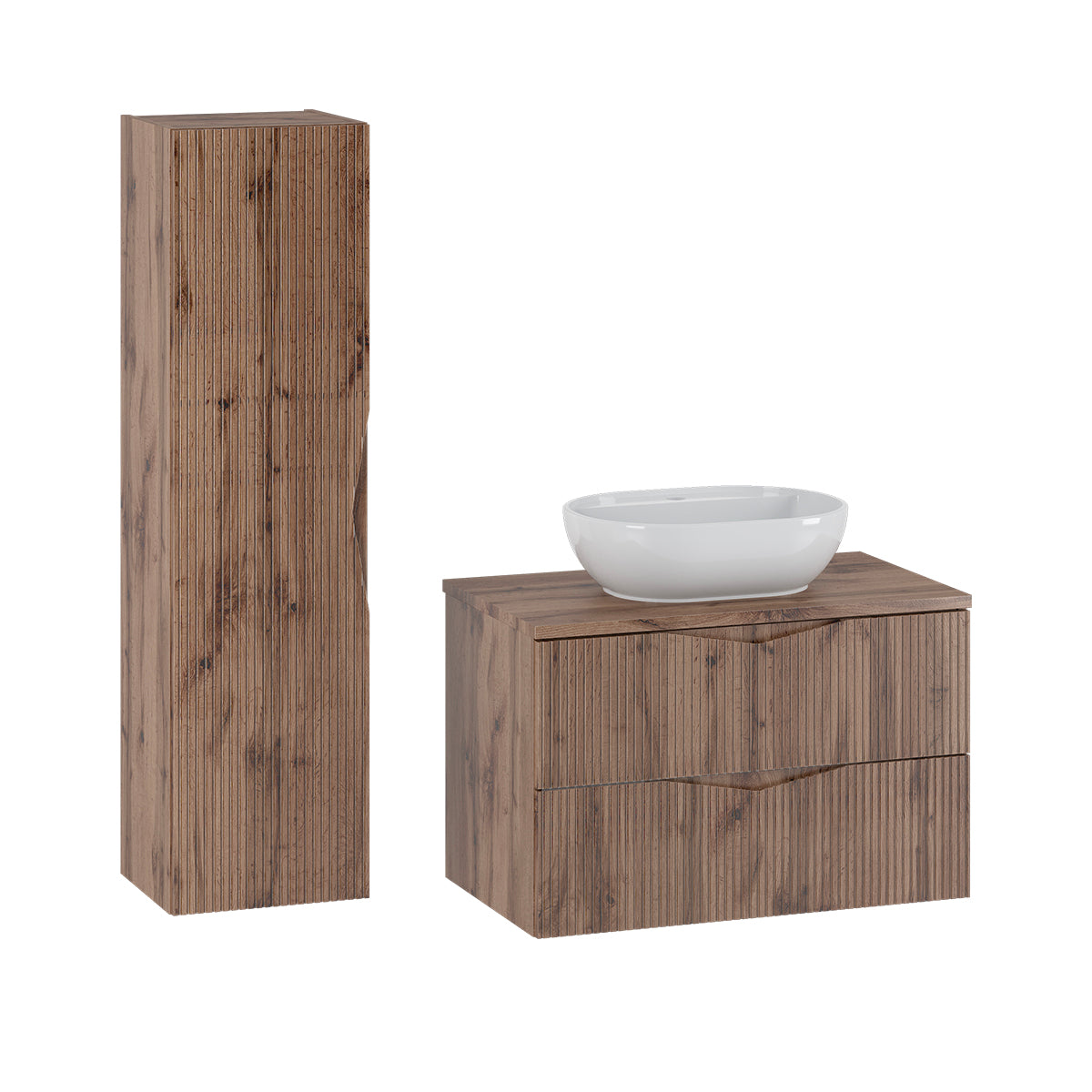 Ensemble meuble simple vasque 80cm et colonne Tao Bois - vue 2