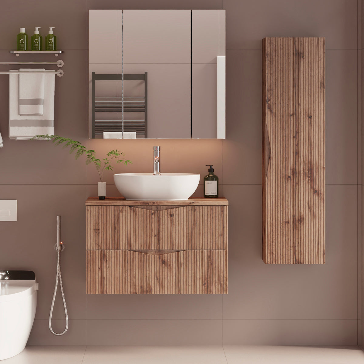 Ensemble meuble simple vasque 80cm et colonne Tao Bois