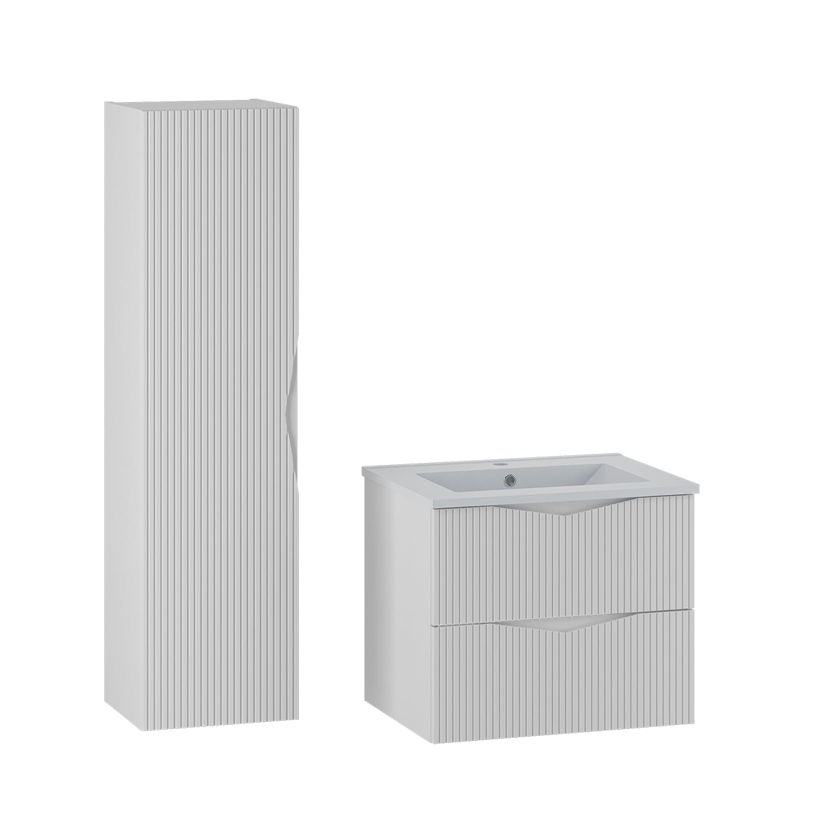 Ensemble meuble simple vasque encastrée 60cm et colonne Tao Blanc - vue 2