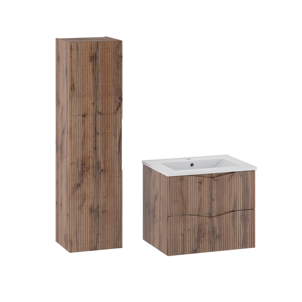 Ensemble meuble simple vasque encastrée 60cm et colonne Tao Bois - vue 2