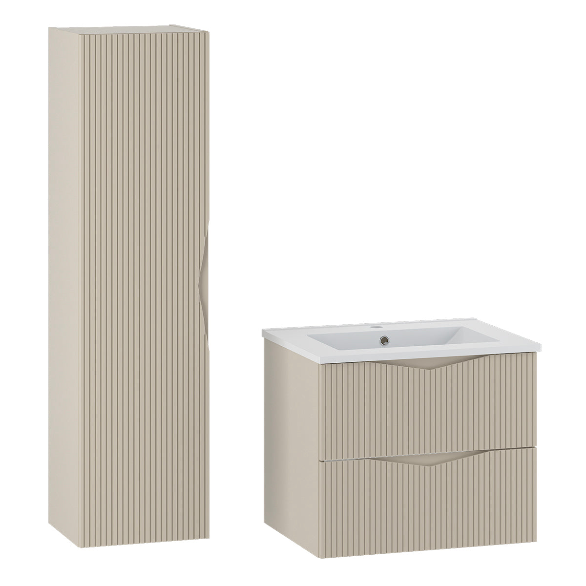 Ensemble meuble simple vasque encastrée 60cm et colonne Tao Cachemire - vue 2