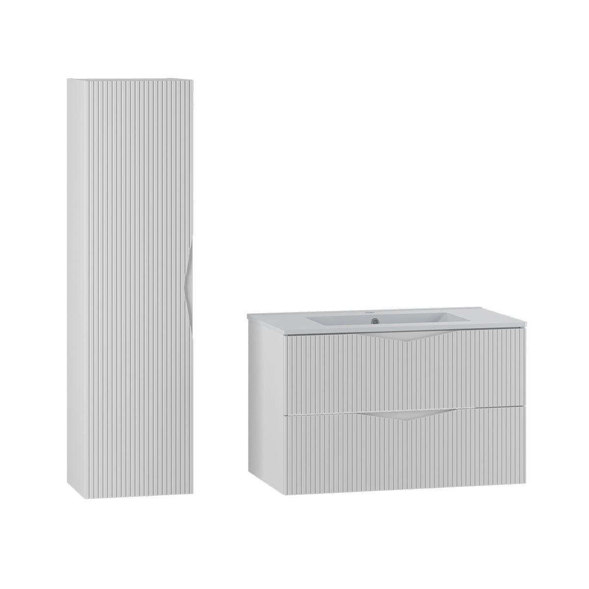 Ensemble meuble simple vasque encastrée 80cm et colonne Tao Blanc - vue 2