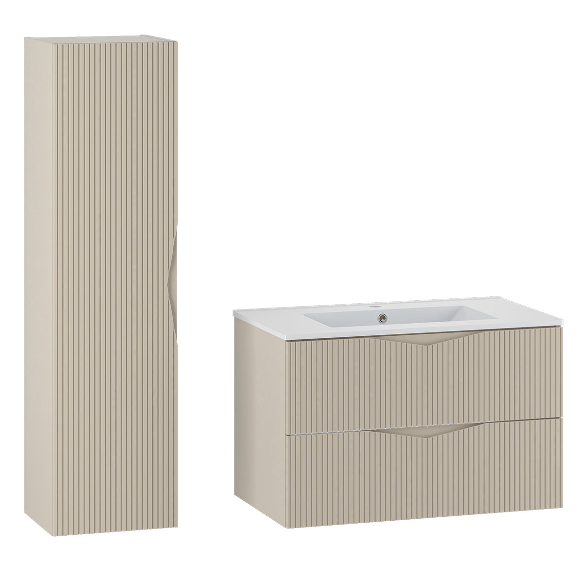 Ensemble meuble simple vasque encastrée 80cm et colonne Tao Cachemire - vue 2