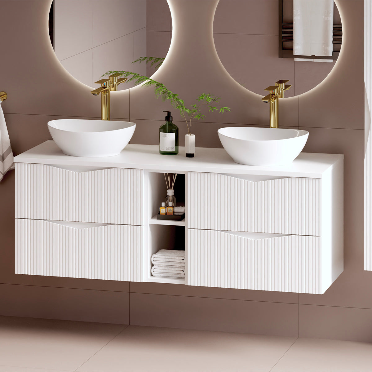 Meuble double vasque 140cm 2 niches Tao Blanc - vue 5