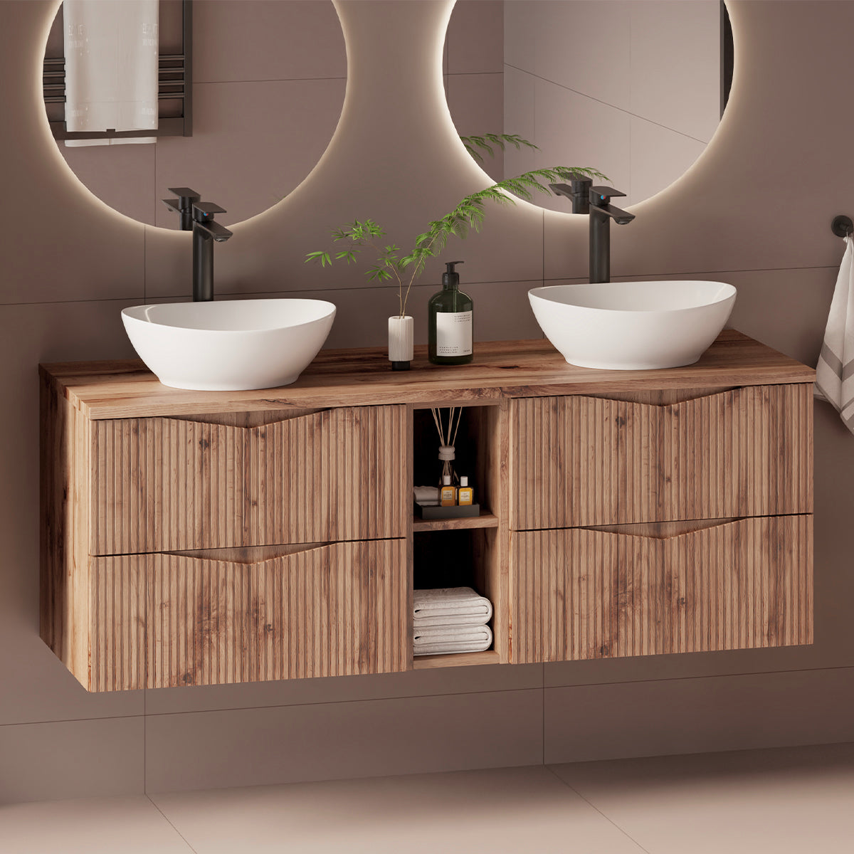Meuble double vasque 140cm 2 niches Tao Bois - vue 3