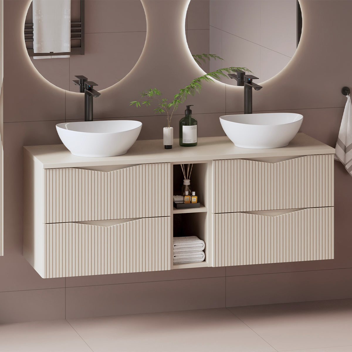 Meuble double vasque 140cm 2 niches Tao Cachemire - vue 3