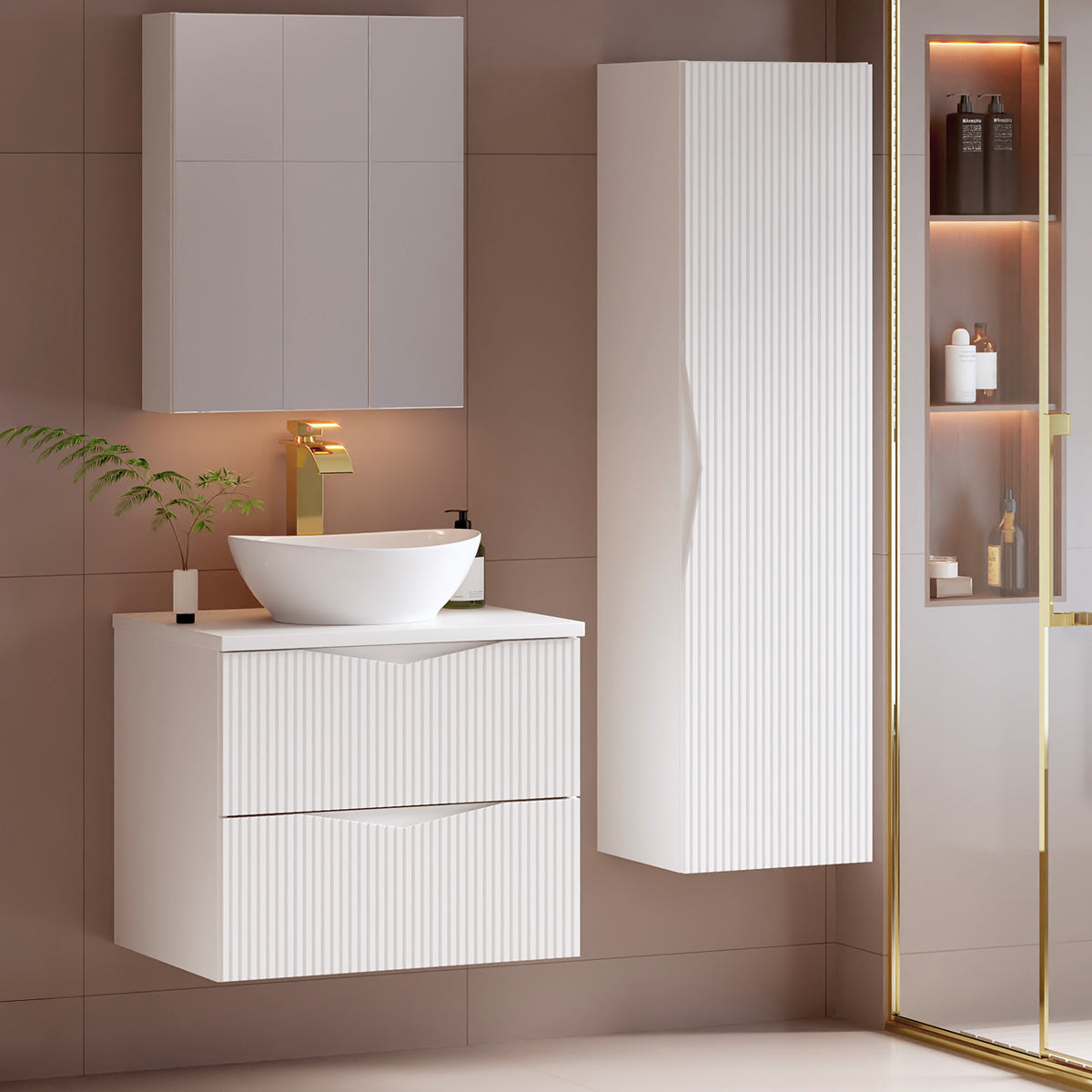 Meuble simple vasque 60cm Tao Blanc - vue 3