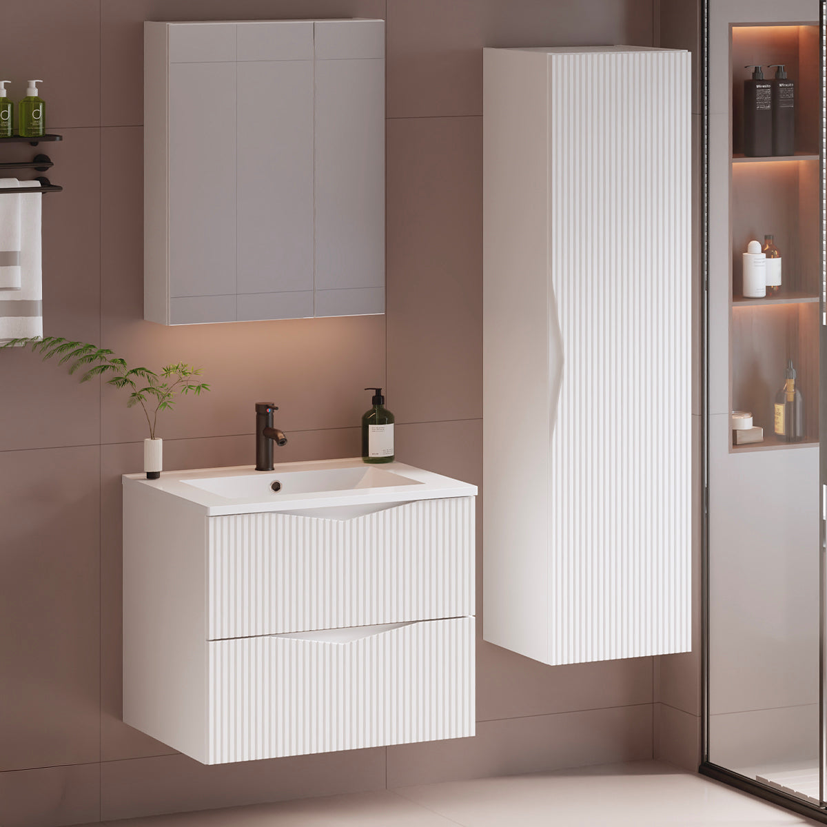 Meuble simple vasque encastrée 60cm Tao Blanc - vue 3