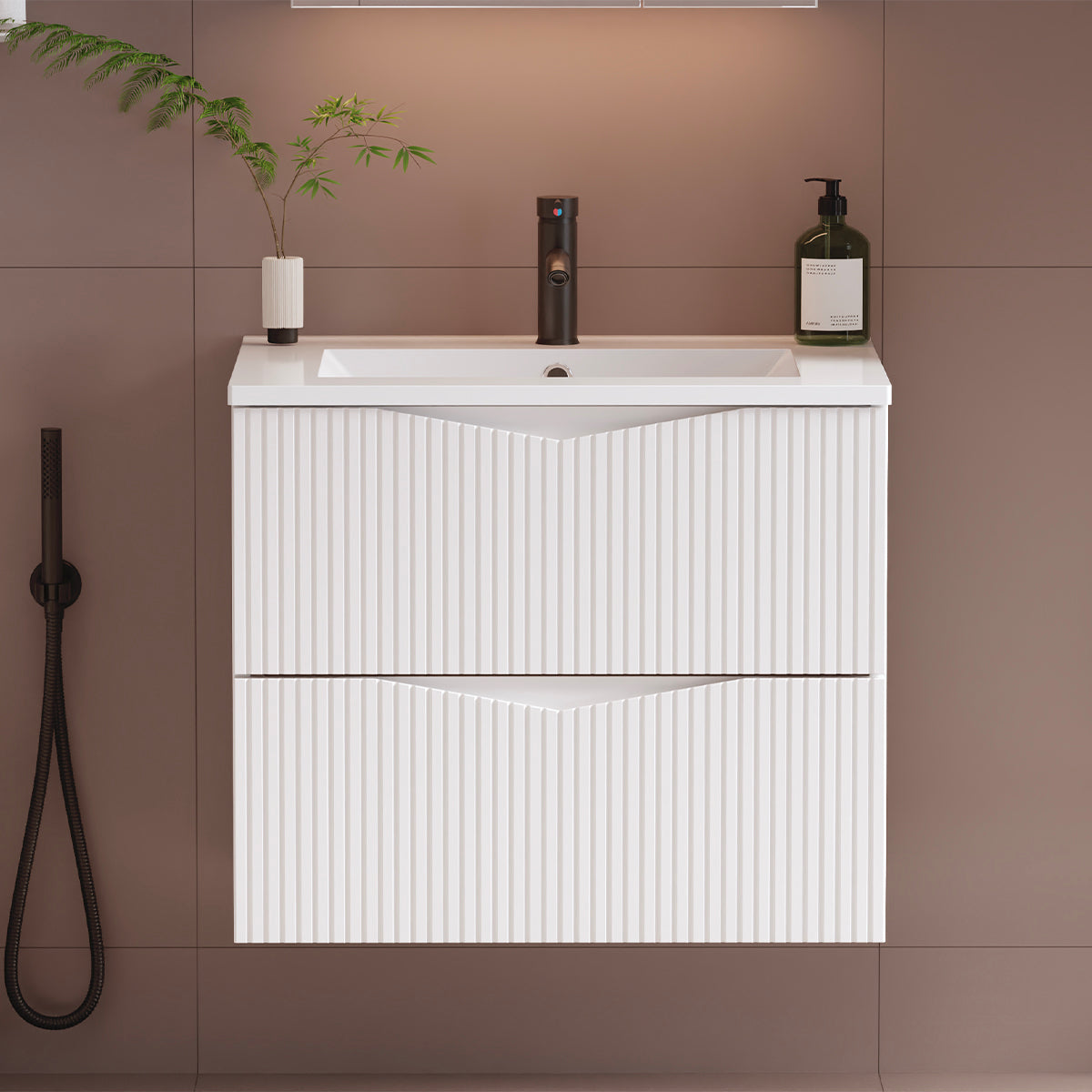 Meuble simple vasque encastrée 60cm Tao Blanc - vue 4
