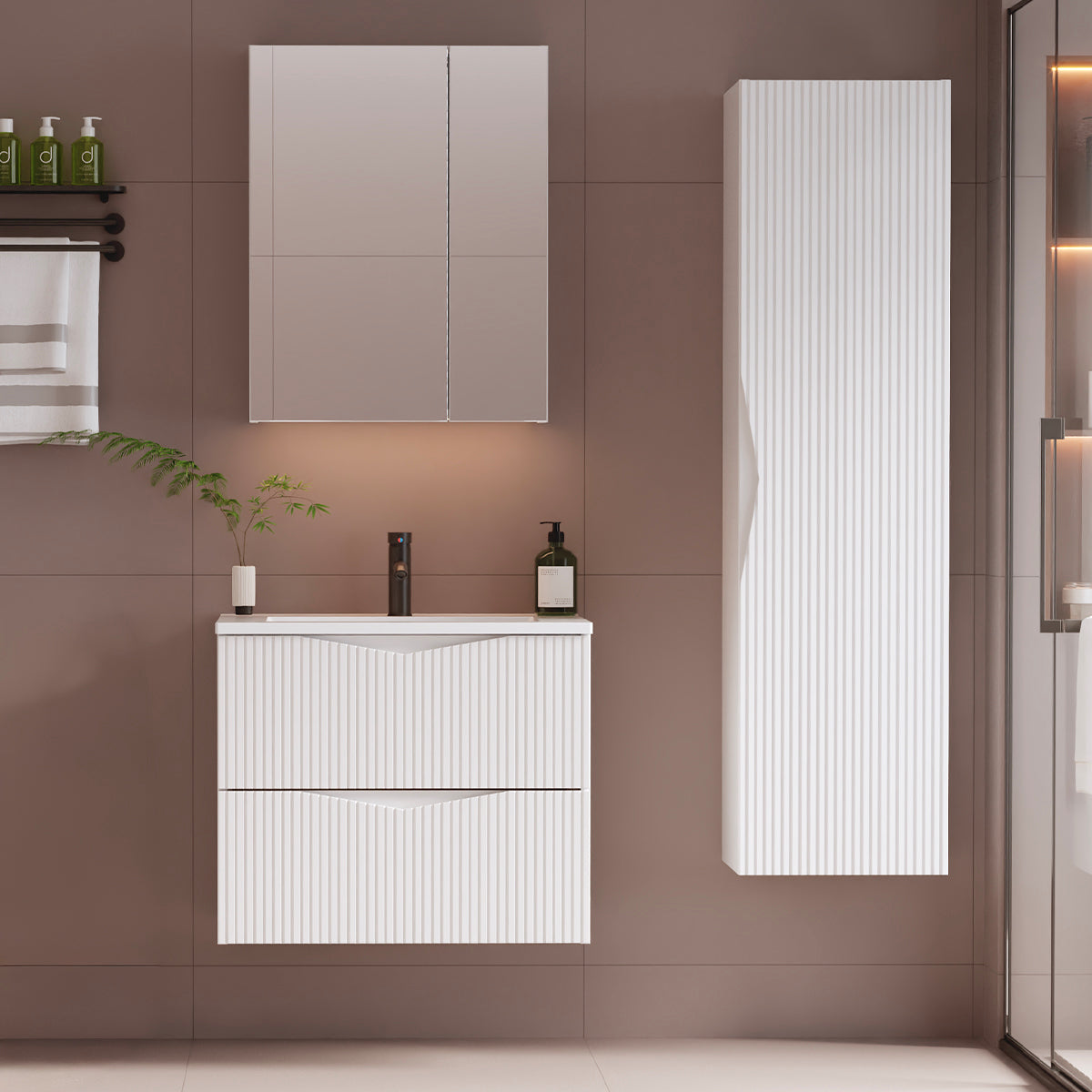 Meuble simple vasque encastrée 60cm Tao Blanc - vue 5