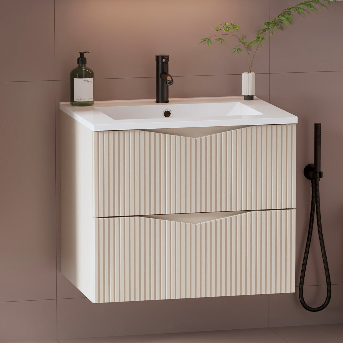 Meuble simple vasque encastrée 60cm Tao Cachemire - vue 5