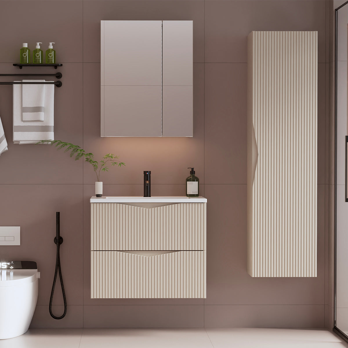 Meuble simple vasque encastrée 60cm Tao Cachemire - vue 6