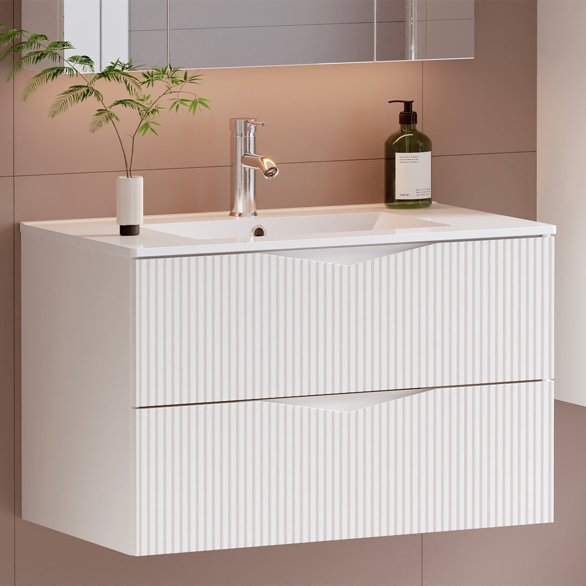 Meuble simple vasque encastrée 80cm Tao Blanc - vue 4