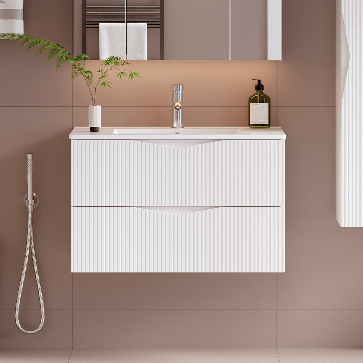 Meuble simple vasque encastrée 80cm Tao Blanc - vue 5