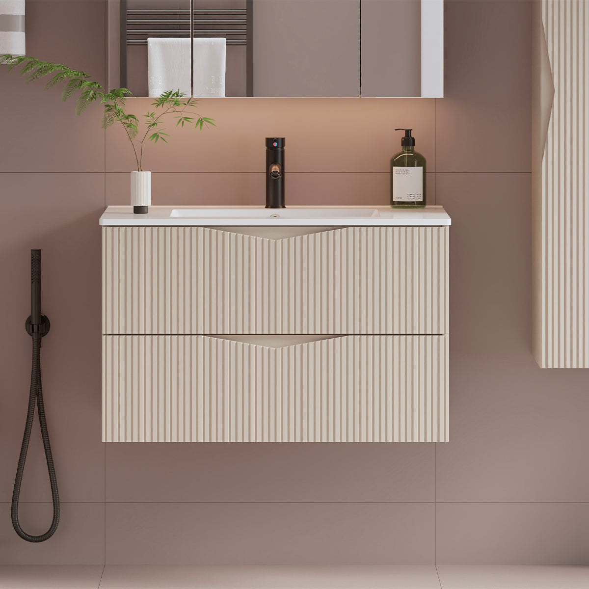 Meuble simple vasque encastrée 80cm Tao Cachemire - vue 4