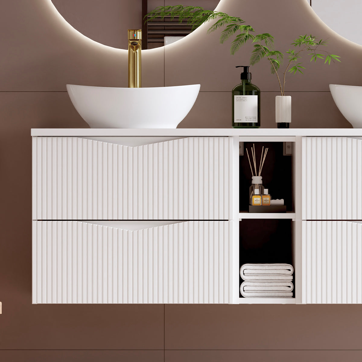 Meuble sous-vasque 140cm 2 niches plan de toilette Tao Blanc - vue 4