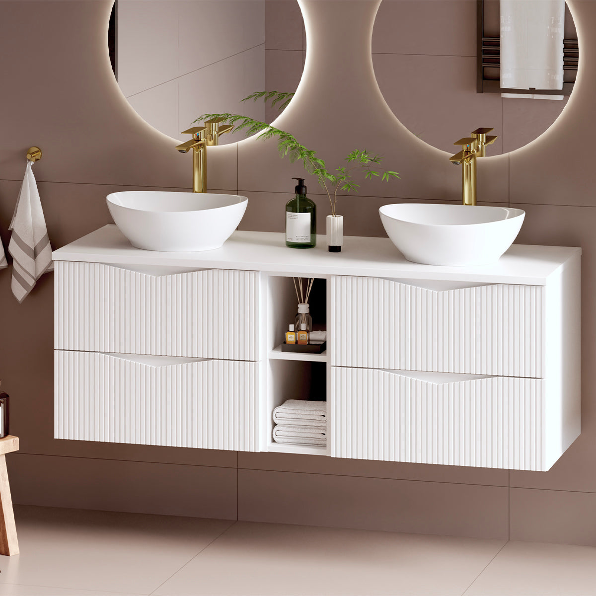 Meuble sous-vasque 140cm 2 niches plan de toilette Tao Blanc - vue 5