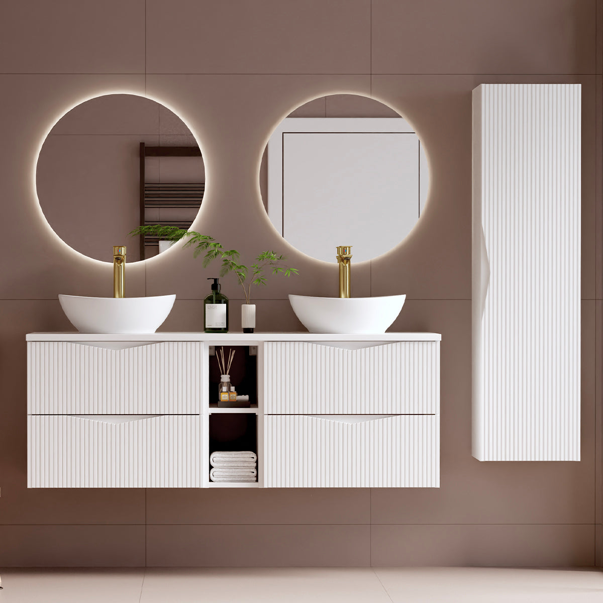 Meuble sous-vasque 140cm 2 niches plan de toilette Tao Blanc - vue 6