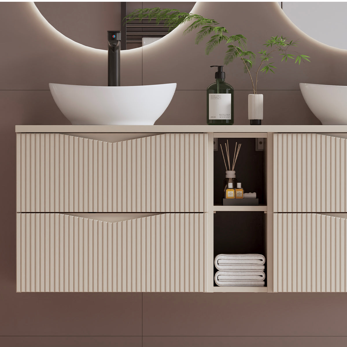 Meuble sous-vasque 140cm 2 niches plan de toilette Tao Cachemire - vue 3