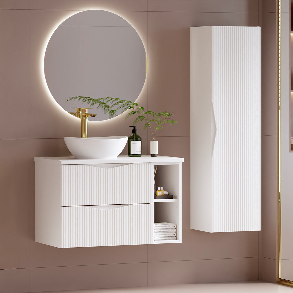 Meuble sous-vasque 80cm 2 niches plan de toilette Tao Blanc - vue 3