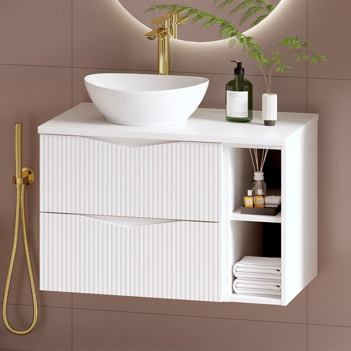 Meuble sous-vasque 80cm 2 niches plan de toilette Tao Blanc - vue 4