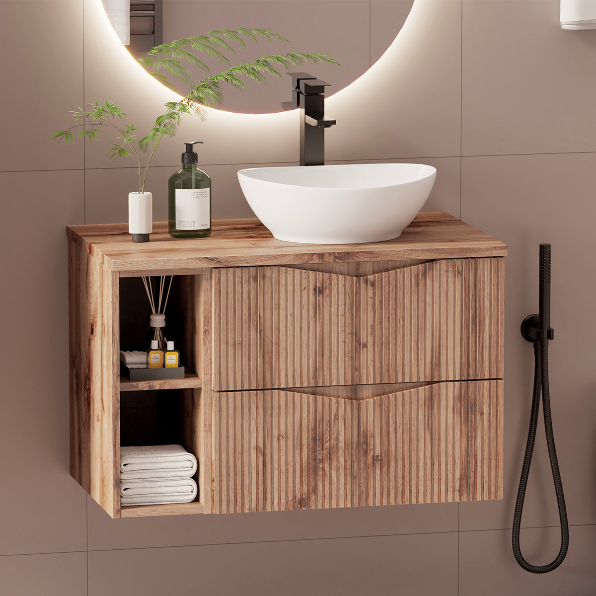 Meuble sous-vasque 80cm 2 niches plan de toilette Tao Bois - vue 3