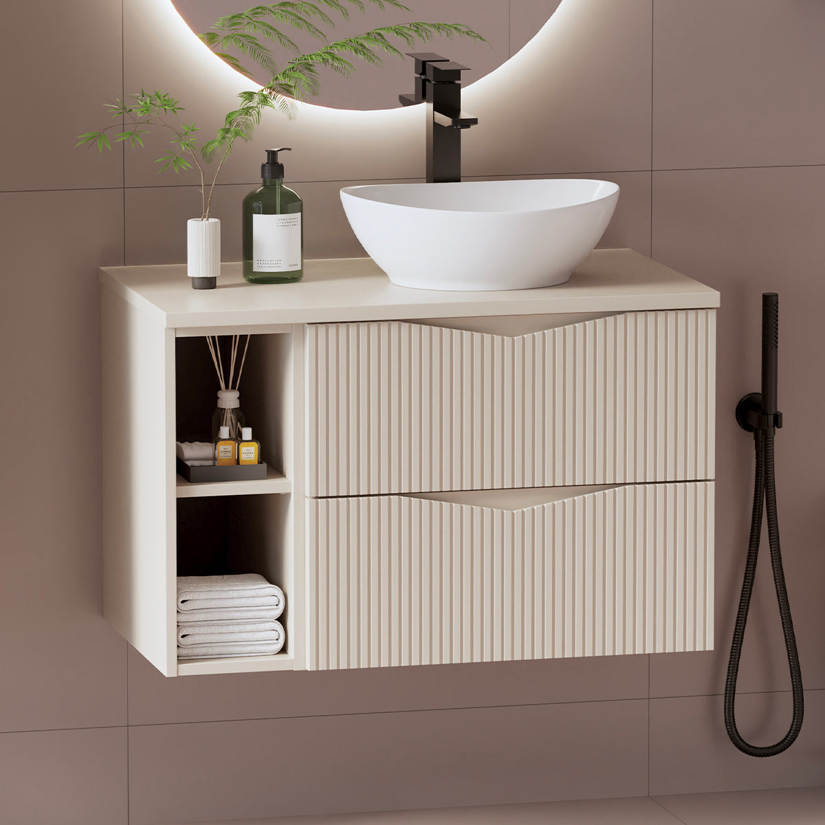 Meuble sous-vasque 80cm 2 niches plan de toilette Tao Cachemire - vue 3
