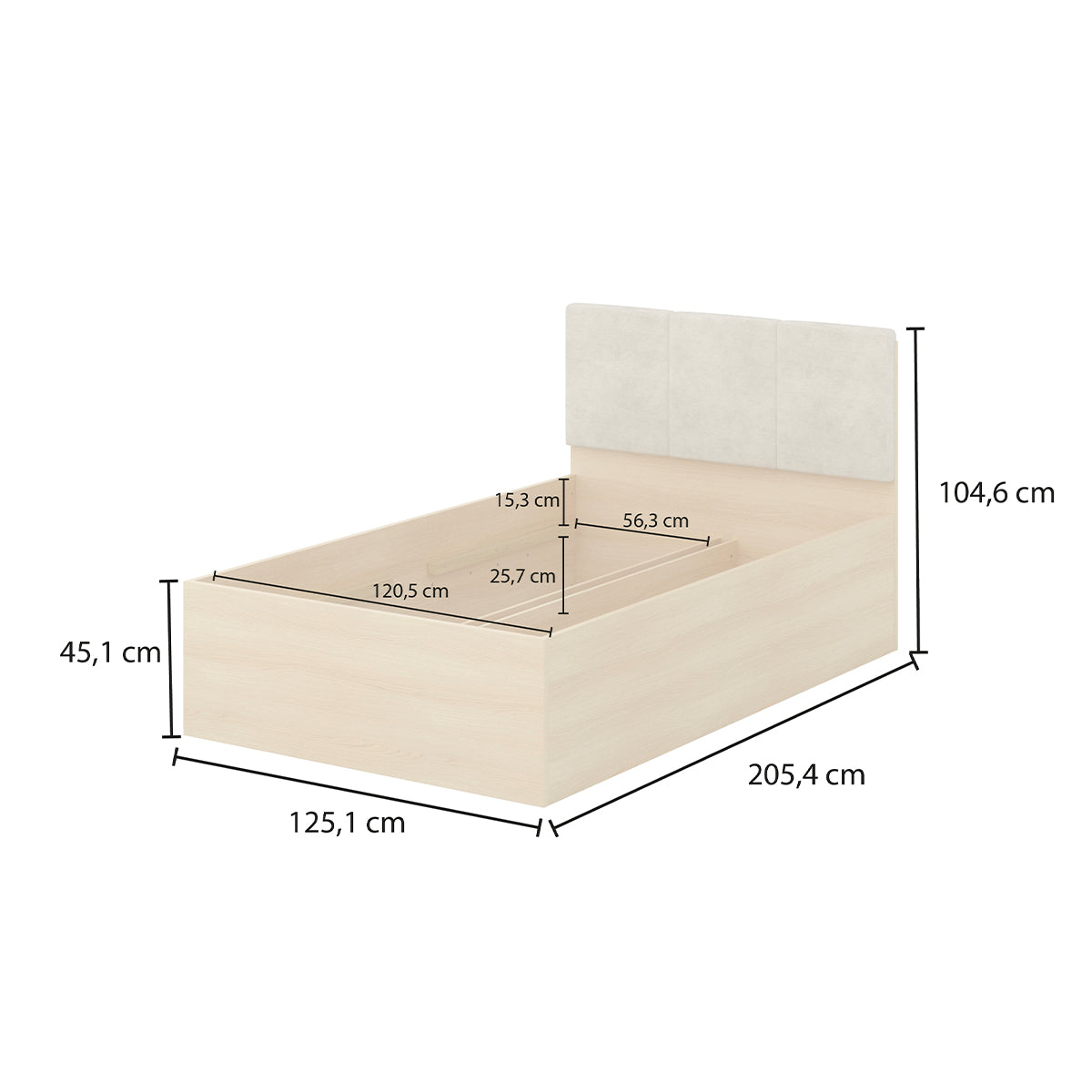 Lit 120x200 sommier et LED inclus Téana Bois et Beige - vue 7