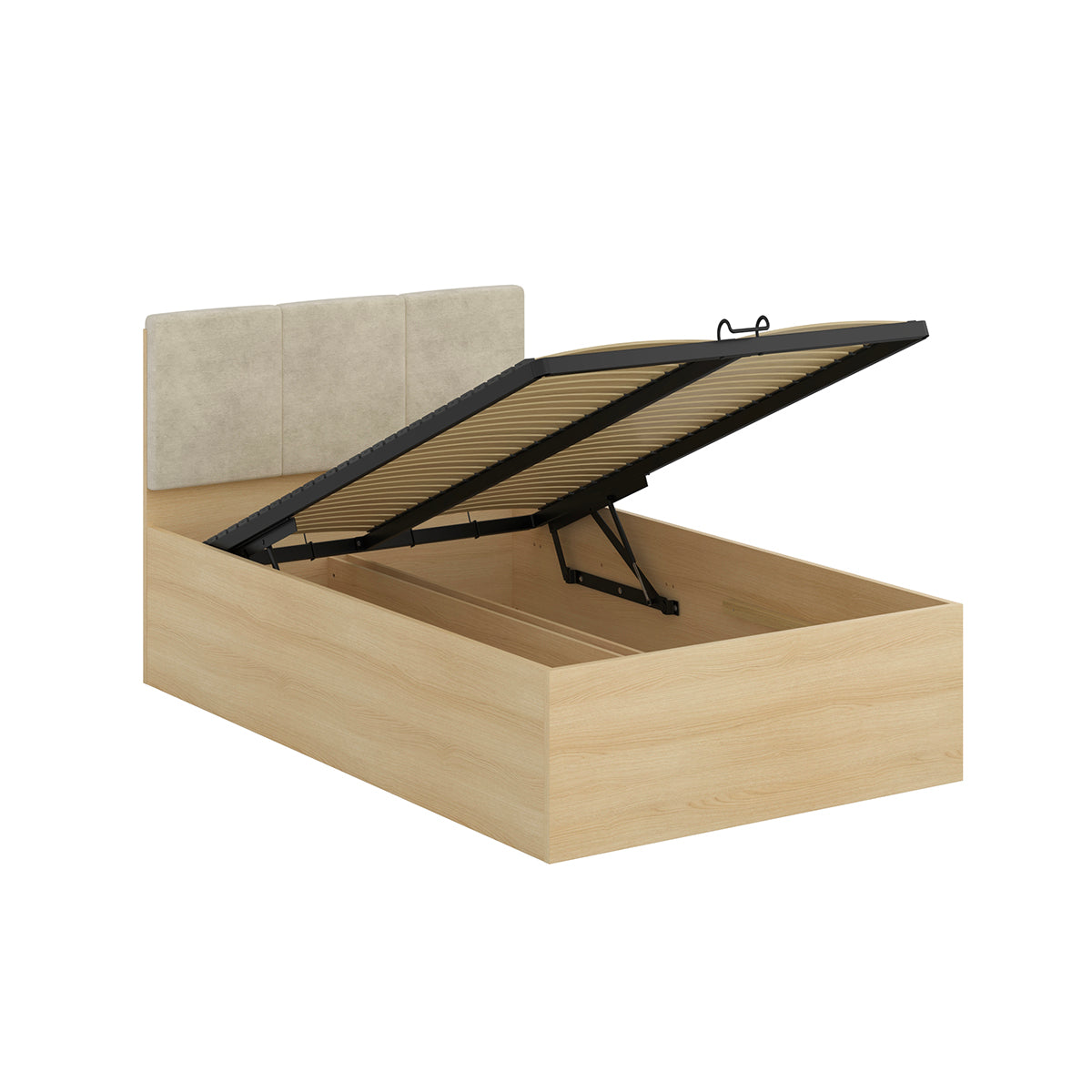 Lit coffre 120x200 sommier et LED inclus Téana Bois et Beige - vue 3