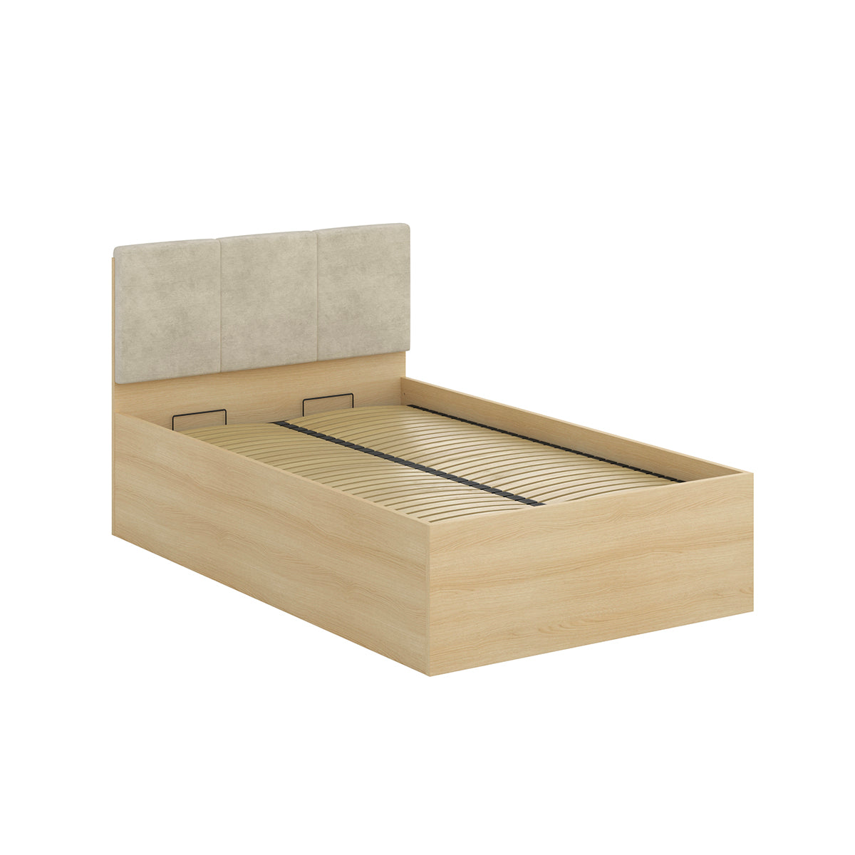 Lit coffre 120x200 sommier et LED inclus Téana Bois et Beige - vue 4